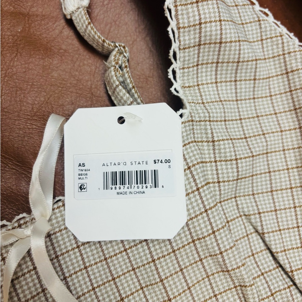 Altar'd State Checkered Blouse in Brown and Cream